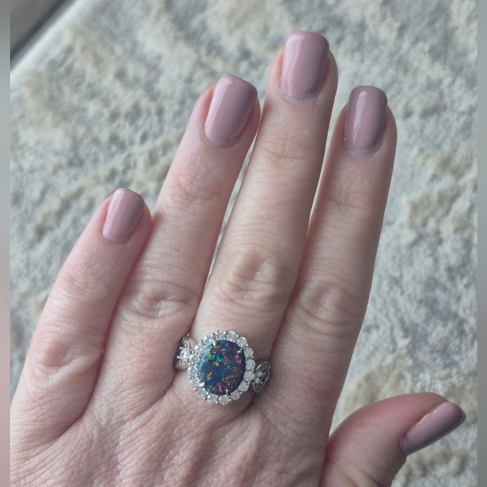 Dazzling Silver Opal Halo Ring